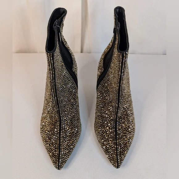 Torrid 7.5 WW Rhinestone Ankle Boots Glam Glitter Stiletto Heel Pointed Toe - Picture 2 of 14